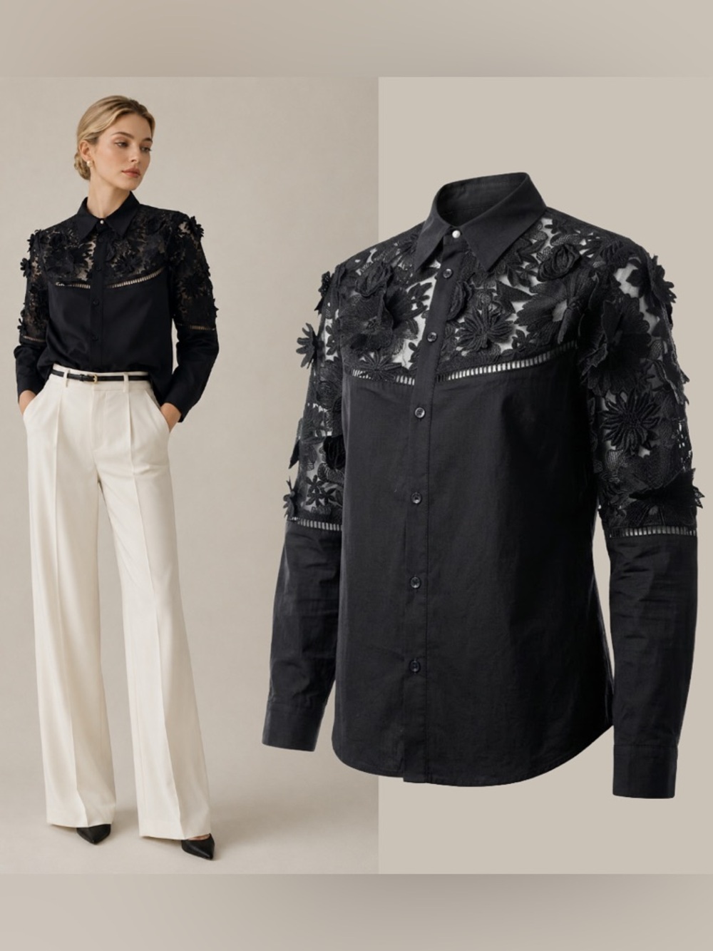 Diego Reiga 3D Floral Black Long Sleeves Collared Shirt Top Whimsigoth Career 4